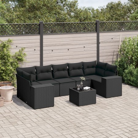 8-teiliges Gartensofa-Set und schwarze synthetische Rattankissen von , Modulare Sofas für den Außenbereich - Ref: Foro24-3222...