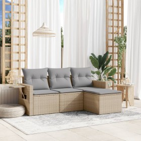 Gartensofa-Set mit Kissen, 4-teilig, beiges synthetisches Rattan von , Gartensets - Ref: Foro24-3220068, Preis: 278,55 €, Rab...