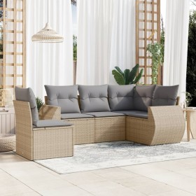 Gartensofa-Set mit Kissen, 5-teilig, beiges synthetisches Rattan von , Gartensets - Ref: Foro24-3221368, Preis: 383,44 €, Rab...