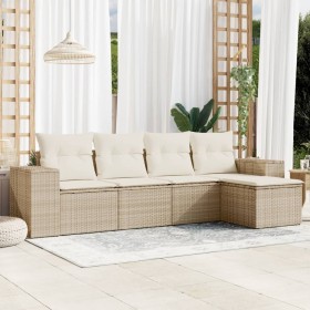 Garden sofa set with cushions 5 pieces beige synthetic rattan by , Modular outdoor sofas - Ref: Foro24-3222487, Price: 394,27...