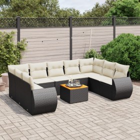 Set de sofás de jardín 10 pzas cojines ratán sintético negro de , Conjuntos de jardín - Ref: Foro24-3225146, Precio: 645,99 €...