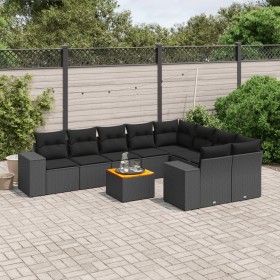 Gartensofa-Set 10-teilig mit schwarzen synthetischen Rattankissen von , Gartensets - Ref: Foro24-3225600, Preis: 629,48 €, Ra...