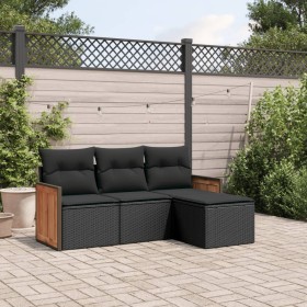 4-teilige Gartensofagarnitur mit schwarzen synthetischen Rattankissen von , Gartensets - Ref: Foro24-3227581, Preis: 245,00 €...