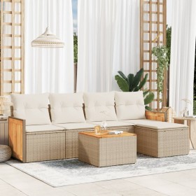 Gartensofa-Set mit Kissen, 6-teilig, beiges synthetisches Rattan von , Gartensets - Ref: Foro24-3227605, Preis: 430,99 €, Rab...