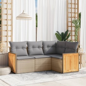 Gartensofa-Set mit Kissen, 4-teilig, beiges synthetisches Rattan von , Gartensets - Ref: Foro24-3227613, Preis: 311,99 €, Rab...