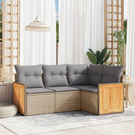 Garden sofa set with cushions 4 pieces beige synthetic rattan by , Garden sets - Ref: Foro24-3227613, Price: 320,83 €, Discou...