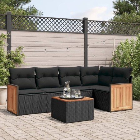 6-teiliges Gartensofa-Set und schwarze synthetische Rattankissen von , Gartensets - Ref: Foro24-3227630, Preis: 373,39 €, Rab...