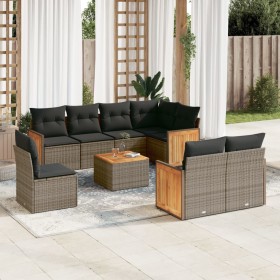 9-piece garden furniture set and gray synthetic rattan cushions by , Garden sets - Ref: Foro24-3227852, Price: 664,18 €, Disc...