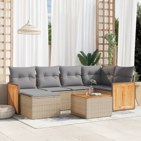 7-teiliges Gartensofa-Set und beige synthetische Rattankissen von , Gartensets - Ref: Foro24-3227865, Preis: 469,42 €, Rabatt: %