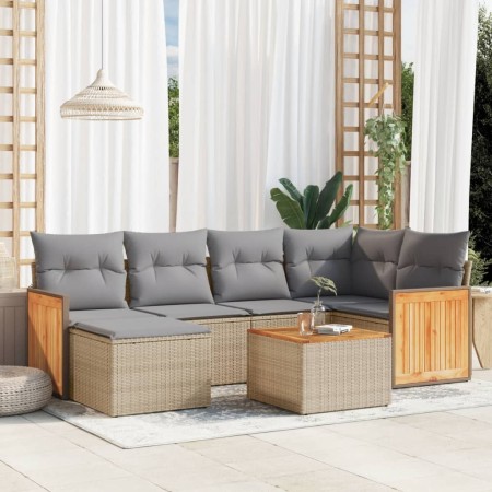 7-piece garden sofa set and beige synthetic rattan cushions by , Garden sets - Ref: Foro24-3227865, Price: 478,35 €, Discount: %