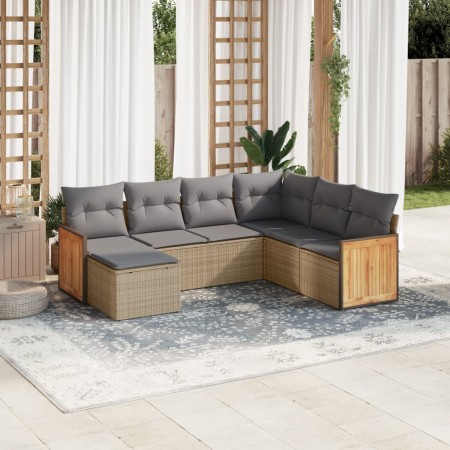 7-teiliges Gartensofa-Set und beige synthetische Rattankissen von , Gartensets - Ref: Foro24-3227886, Preis: 497,06 €, Rabatt: %