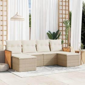 Gartensofa-Set mit Kissen, 6-teilig, beiges synthetisches Rattan von , Gartensets - Ref: Foro24-3227899, Preis: 424,26 €, Rab...