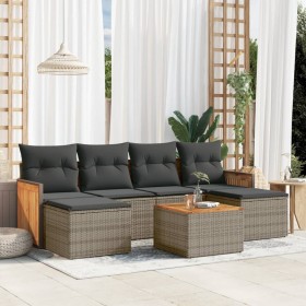 Set de sofás de jardín 7 piezas con cojines ratán PE gris de , Conjuntos de jardín - Ref: Foro24-3227908, Precio: 403,38 €, D...