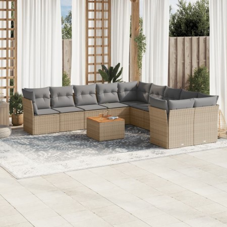 Gartensofa-Set mit beigem Kissenmix, 11-teilig aus PE-Rattan von , Gartensets - Ref: Foro24-3256185, Preis: 689,99 €, Rabatt: %