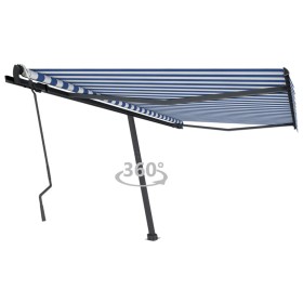 Blue and white manual retractable foot awning 450x300 cm by , Awnings - Ref: Foro24-3069756, Price: 426,34 €, Discount: %