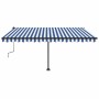 Toldo de pie retráctil manual azul y blanco 450x300 cm de , Toldos - Ref: Foro24-3069756, Precio: 424,00 €, Descuento: %