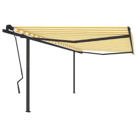 Toldo retráctil manual con postes amarillo y blanco 4,5x3,5 m de , Toldos - Ref: Foro24-3070238, Precio: 589,44 €, Descuento: %