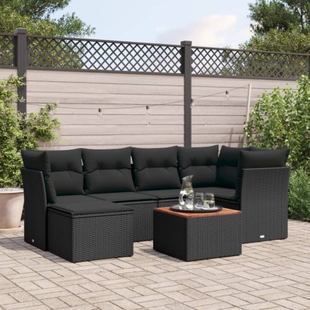 7-teiliges Garten-Essset und schwarze Kissen aus synthetischem Rattan von , Gartensets - Ref: Foro24-3223745, Preis: 389,58 €...