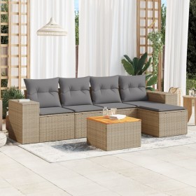 Garden sofa set with cushions 6 pieces beige synthetic rattan by , Garden sets - Ref: Foro24-3225422, Price: 390,99 €, Discou...