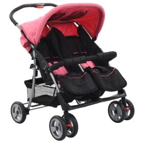 Pink and black steel twin stroller by , Baby strollers - Ref: Foro24-10155, Price: 179,67 €, Discount: %