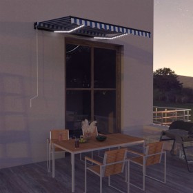 Awning with LED and wind sensor blue and white 300x250 cm by , Awnings - Ref: Foro24-3051279, Price: 391,48 €, Discount: %