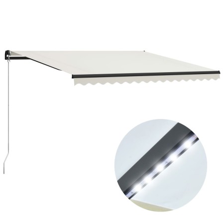 Toldo retráctil manual con LED crema 400x300 cm de , Toldos - Ref: Foro24-3055228, Precio: 382,88 €, Descuento: %