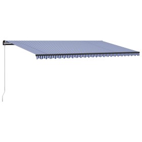 Retractable manual awning in blue and white, 600x300 cm. by , Awnings - Ref: Foro24-3055199, Price: 516,20 €, Discount: %