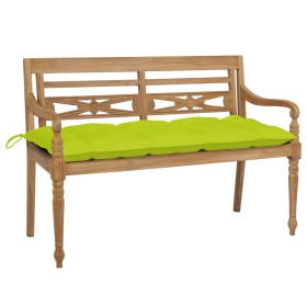 Banco Batavia de teca maciza con cojín verde brillante 120 cm de , Bancos de jardín - Ref: Foro24-3062180, Precio: 212,99 €, ...