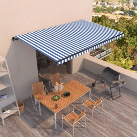 Toldo retráctil manual azul y blanco 500x350 cm de , Toldos - Ref: Foro24-3069216, Precio: 469,99 €, Descuento: %