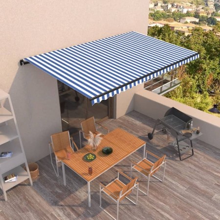 Blue and white manual retractable awning 500x350 cm by , Awnings - Ref: Foro24-3069216, Price: 469,99 €, Discount: %