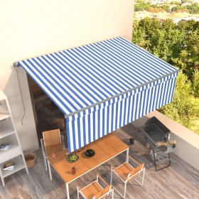 Manual retractable awning with blue and white blind 4.5x3 m by , Awnings - Ref: Foro24-3069436, Price: 338,12 €, Discount: %