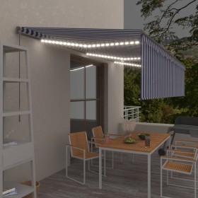 Manual retractable awning with blind and blue and white LED 6x3 m by , Awnings - Ref: Foro24-3069481, Price: 606,42 €, Discou...