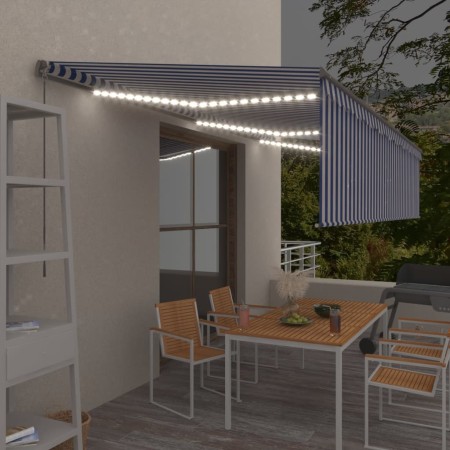 Manual retractable awning with blind and blue and white LED 6x3 m by , Awnings - Ref: Foro24-3069481, Price: 633,93 €, Discou...