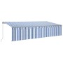 Manual retractable awning with blind and blue and white LED 6x3 m by , Awnings - Ref: Foro24-3069481, Price: 633,93 €, Discou...