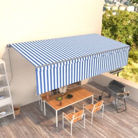 Manual retractable awning with blue and white striped 6x3 m by , Awnings - Ref: Foro24-3069476, Price: 537,99 €, Discount: %