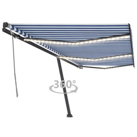 Toldo retráctil manual con luz LED azul y blanco 600x300 cm de , Toldos - Ref: Foro24-3069801, Precio: 703,01 €, Descuento: %