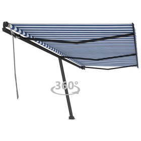 Blue and white manual retractable foot awning 600x350 cm by , Awnings - Ref: Foro24-3069876, Price: 712,99 €, Discount: %