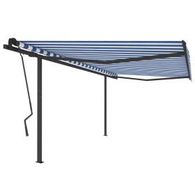 Toldo manual retráctil con postes azul y blanco 4,5x3,5 m de , Toldos - Ref: Foro24-3070236, Precio: 590,24 €, Descuento: %