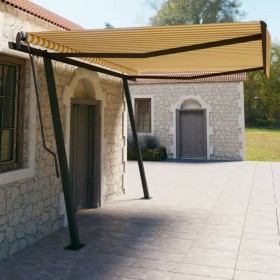 Toldo manual retráctil con postes amarillo y blanco 4,5x3 m de , Toldos - Ref: Foro24-3070158, Precio: 484,99 €, Descuento: %