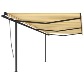 Toldo retráctil manual con postes amarillo y blanco 6x3 m de , Toldos - Ref: Foro24-3070198, Precio: 621,17 €, Descuento: %