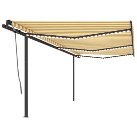 Toldo retráctil manual con postes amarillo y blanco 6x3 m de , Toldos - Ref: Foro24-3070203, Precio: 729,99 €, Descuento: %