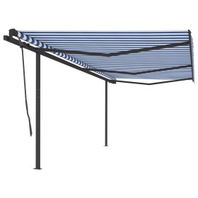 Toldo retráctil manual con postes azul y blanco 6x3,5 m de , Toldos - Ref: Foro24-3070276, Precio: 717,95 €, Descuento: %