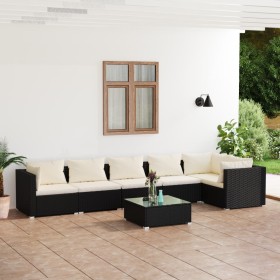 Set de muebles de jardín 7 pzas y cojines ratán sintético negro de , Conjuntos de jardín - Ref: Foro24-3101719, Precio: 736,9...