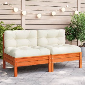 Garden corner sofa and wax brown pine wood cushions by , Modular outdoor sofas - Ref: Foro24-838158, Price: 95,70 €, Discount: %