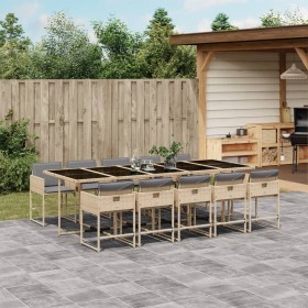 11-teiliges Garten-Essset mit beigen Kissen aus synthetischem Rattan von , Gartensets - Ref: Foro24-3211296, Preis: 762,99 €,...