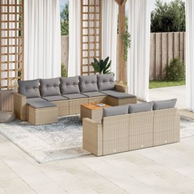 Set von 11-teiligen Gartensofas mit beigen Kissen aus synthetischem Rattan von , Modulare Sofas für den Außenbereich - Ref: F...