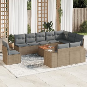 Set de sofás de jardín 11pzas con cojines ratán sintético beige de , Conjuntos de jardín - Ref: Foro24-3225499, Precio: 721,9...