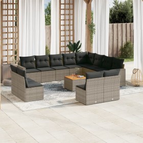 Set of garden sofas with 13 pieces of gray synthetic rattan cushions by , Modular outdoor sofas - Ref: Foro24-3224373, Price:...