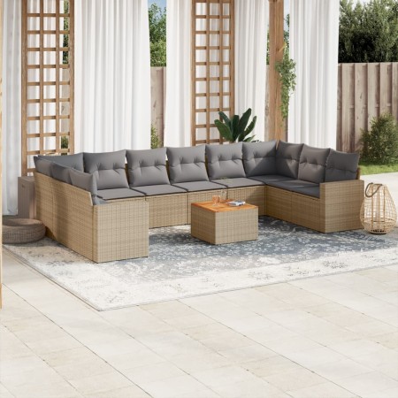 Set de sofás de jardín 11pzas con cojines ratán sintético beige de , Sofás modulares de exterior - Ref: Foro24-3224295, Preci...