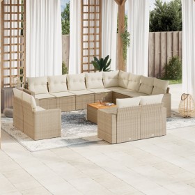 Gartensofa-Set mit Kissen, 13-teilig, beiges synthetisches Rattan von , Modulare Sofas für den Außenbereich - Ref: Foro24-322...